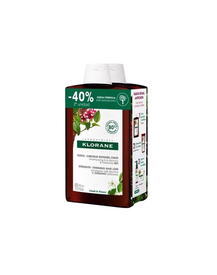 Klorane Quinica & Edelweiss Shampoo for Weakened Hair Loss Pack of 2 units of 400 ml ml