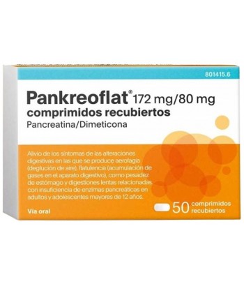 Pankreoflat 172 mg/ 80mg Pancreatina/ Dimeticona 50 Comprimidos Recubiertos