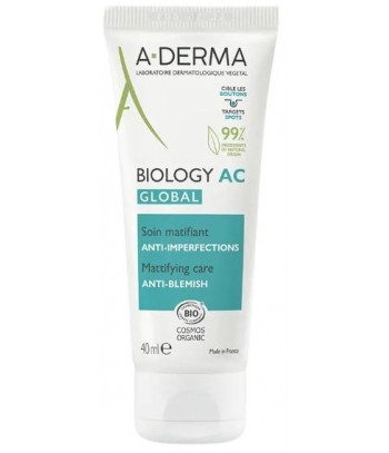 A-Derma Biology AC Global Cuidado Matificante Granos, Puntos Negros y Marcas Piel con Tendencia Acneica 40 ml