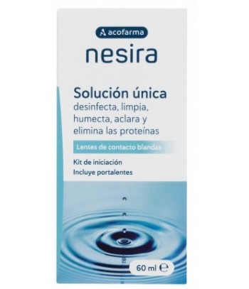 Acofarma Nesira Solución Única con Hialuronato sódico para Lentes de Contacto Blandas 60ml + Portalentes