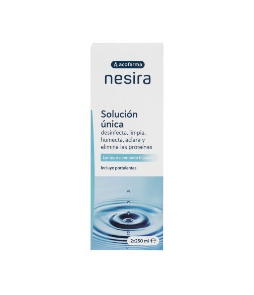 Acofar Nesira Solución Única para Lentillas de Contacto Blandas Pack 2x250ml + Portalentes