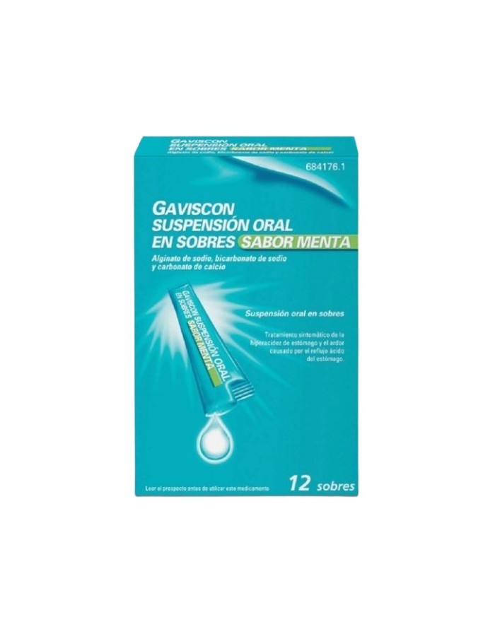 GAVISCON SUSPENSION ORAL EN SOBRES SABOR MENTA, 12 SOBRES