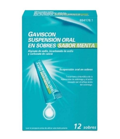 GAVISCON SUSPENSION ORAL EN SOBRES SABOR MENTA, 12 SOBRES