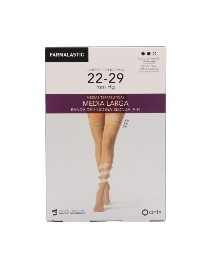 Farmalastic Long Stockings with Lace Normal Compression 140 DEN Beige Color Medium Size