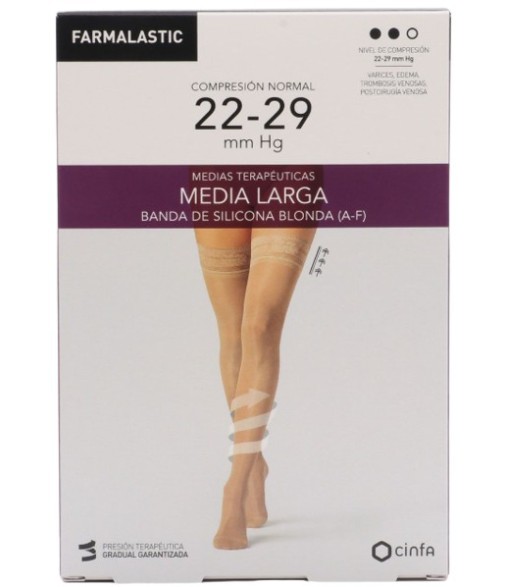 Farmalastic Long Stockings with Lace Normal Compression 140 DEN Beige Color Medium Size