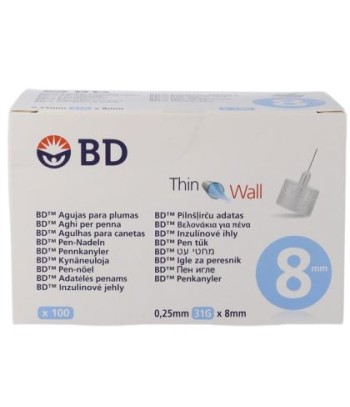 BD Thin Wall Needle 8 0.25x8 mm 31G 100 Units