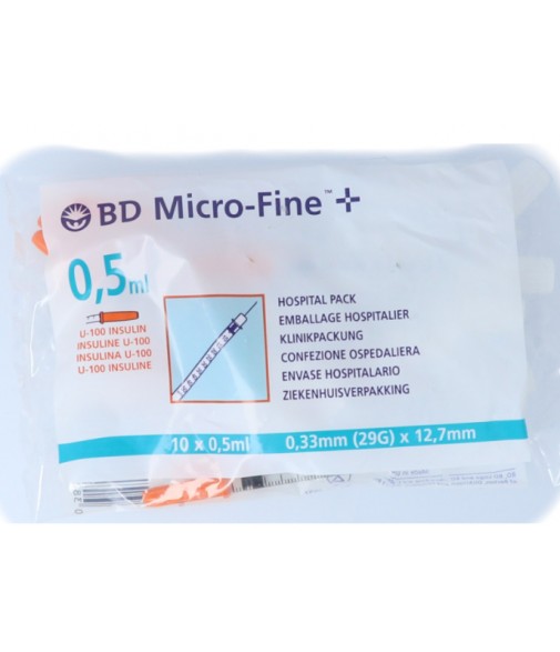 BD Micro-Fine Jeringa 0,5 ml 0,33x12,7mm 29G 10 Unidades