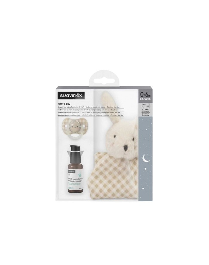 Suavinex Night & Day Set SX Pro Silicone Pacifier 0-6 m + Moisturizing Massage Oil 30 ml + Dou Dou