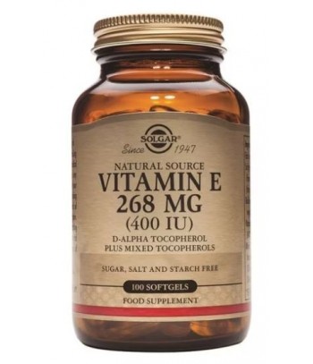 Solgar Vitamina E 268 mg (400 UI) D-Alfa Tocoferol y Mezcla de Tocoferoles 100 Cápsulas Blandas