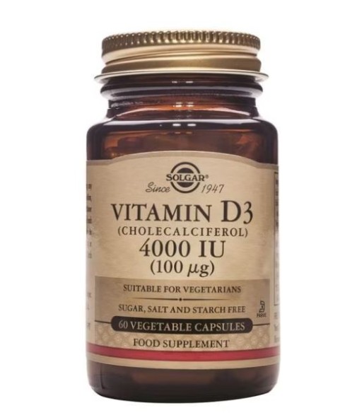 Solgar Vitamin D3 (Cholecalciferol) 4000 IU (100 μg) 60 Vegetable Capsules