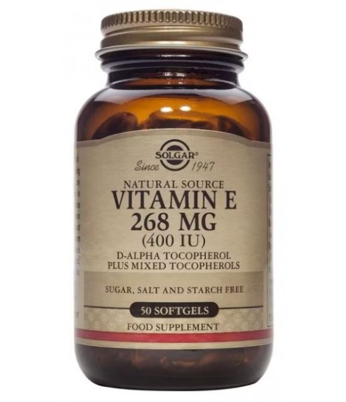 Solgar Vitamina E 268 mg (400 UI) D-Alfa Tocoferol y Mezcla de Tocoferoles 50 Cápsulas Blandas