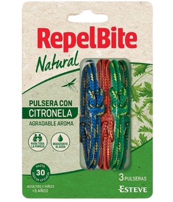 RepelBite Natural Pulsera con Citronela Ajustable 3 Unidades