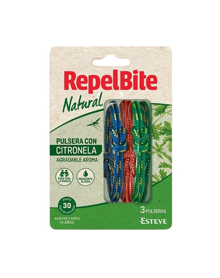 RepelBite Natural Pulsera con Citronela Ajustable 3 Unidades