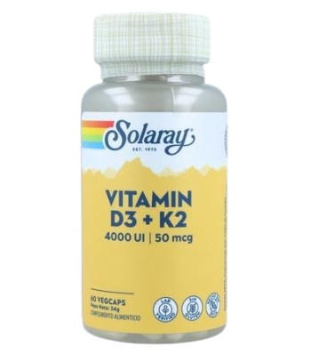 Solaray Vitamin D3+ K2 4000 UI 50 mcg 60 Cápsulas Vegetales