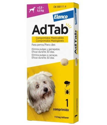 Elanco AdTab 112 mg Perro 2,5-5,5 Kg 1 Comprimido Masticable