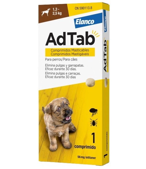 Elanco AdTab 56 mg Perro 1,3-2,5 Kg 1 Comprimido Masticable