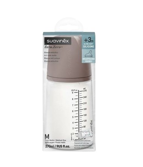 Suavinex Zero Zero Biberón Anticólico Silicona Deep T/M +3m 270ml