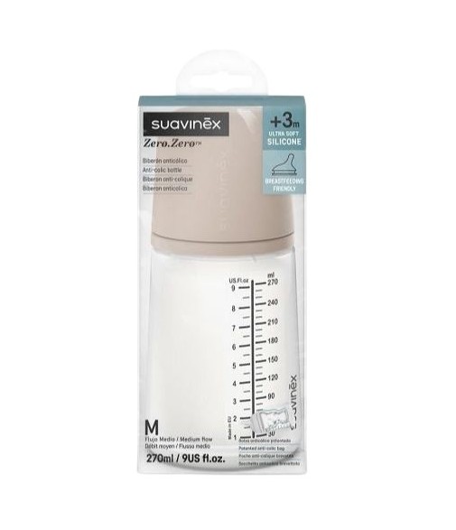 Suavinex Zero Zero Biberón Anticólico Silicona Medium T/M +3m 270 ml
