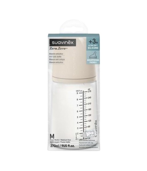 Suavinex Zero Zero Biberón Anticólico Silicona Light T/M +3m 270 ml