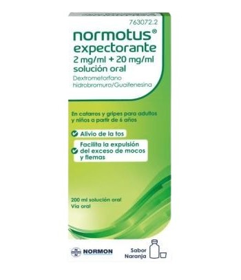 Normotus Expectorante 2mg/ml + 20 mg/ml Solución Oral Sabor Naranja 200 ml