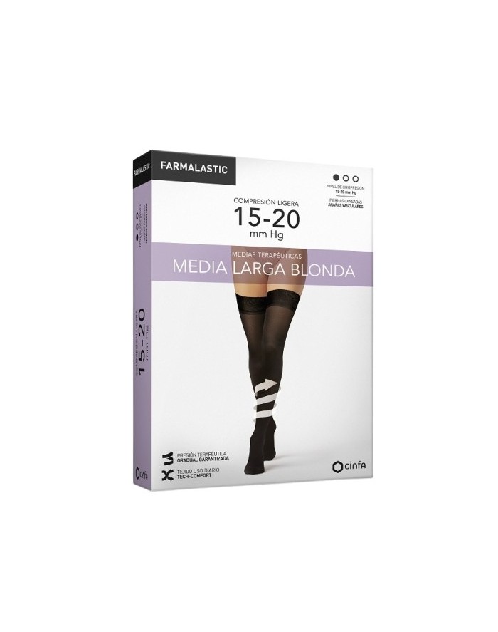 Farmalastic Long Stocking Light Compression with Lace Black Color Size L