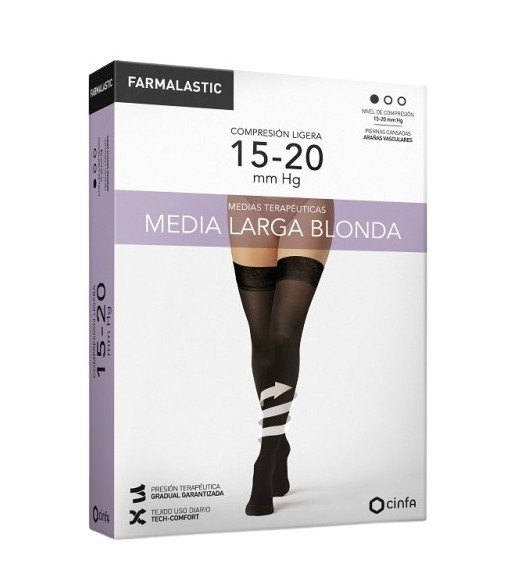 Farmalastic Media Larga Compresión Ligera con Blonda Color Negro Talla L