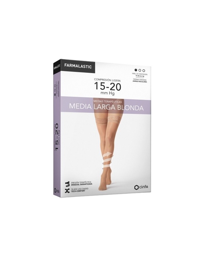 Farmalastic Long Stockings Light Compression with Lace Camel Color Size S