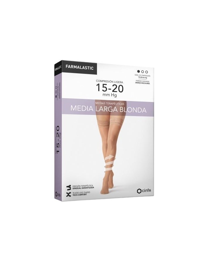 Farmalastic Long Stockings Light Compression with Lace Camel Color Size M