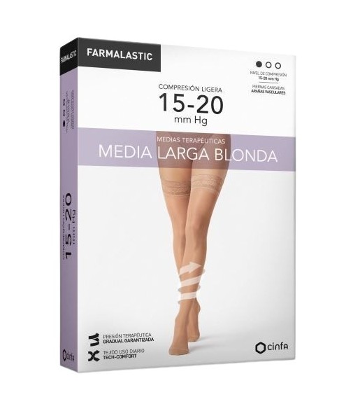 Farmalastic Long Stockings Light Compression with Lace Camel Color Size M