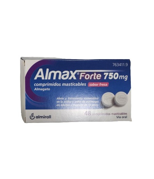 Almax Forte 750 mg Comprimidos Masticables Sabor Fresa 48 comprimidos