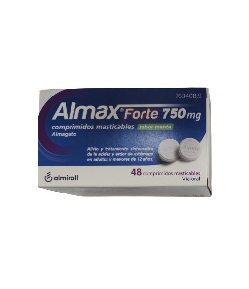 Almax Forte 750 mg Comprimidos Masticables Sabor Menta 48 comprimidos