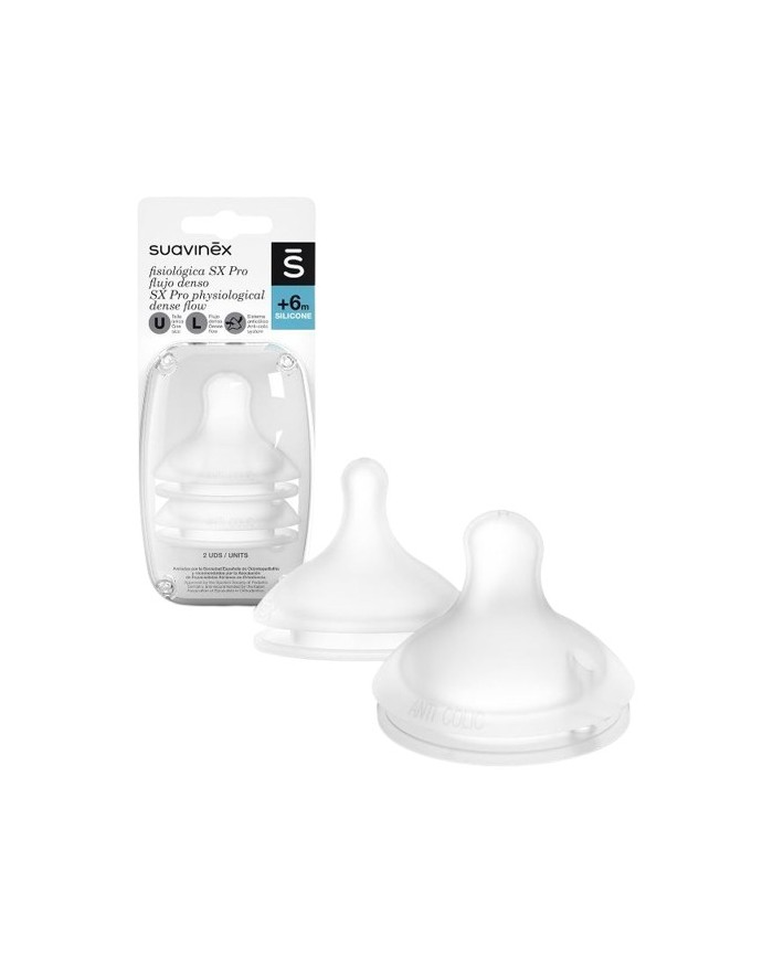 Suavinex Tetina Fisiológica Silicona Anticólico Flujo Papilla +6 Meses 2 Unidades