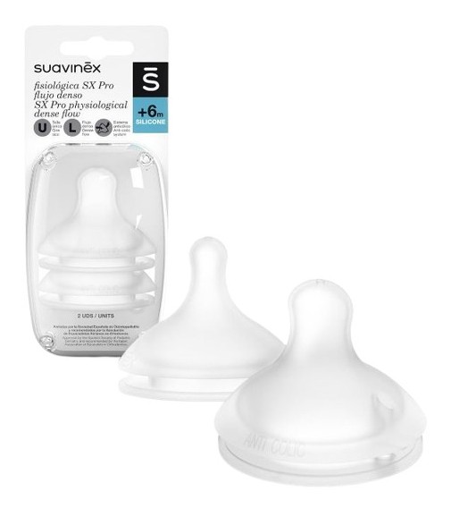 Suavinex Tetina Fisiológica Silicona Anticólico Flujo Papilla +6 Meses 2 Unidades
