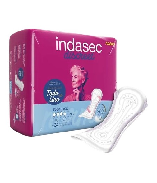 Indasec Discreet Normal Compresas Para Pérdida de Orina 24 Unidades