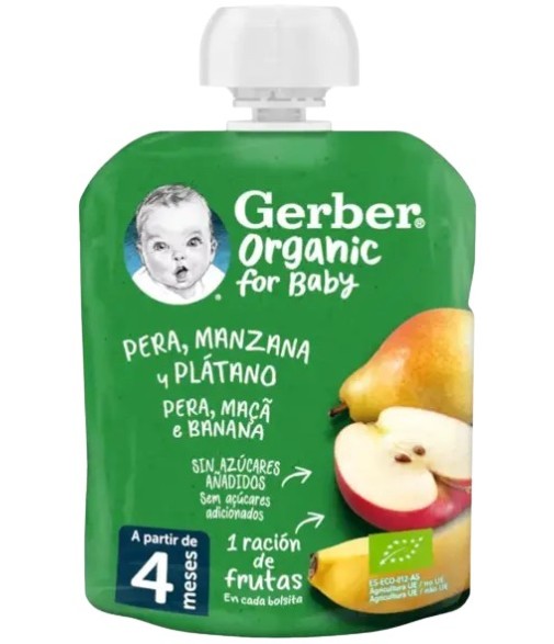 Gerber Organic Pear, Apple and Banana Puree +6 Months 90g