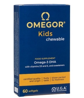 Omegor Kids Omega 3-DHA, Vitamin D3 and E 60 Capsules Chewable Flavor Tutifruti