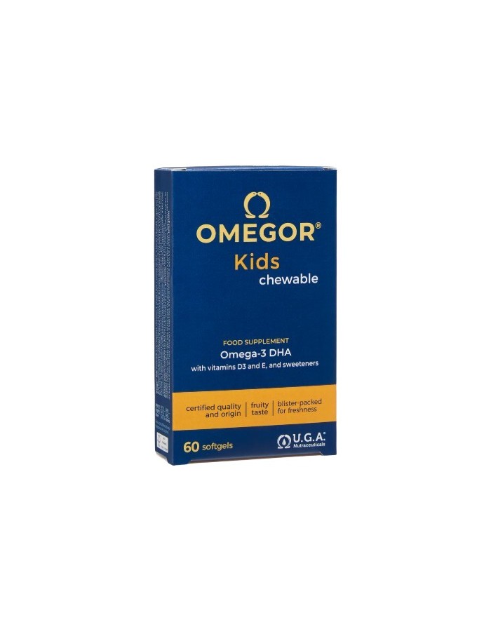 Omegor Kids Omega 3-DHA, Vitamina D3 y E 60 Cápsulas Masticable Sabor Tutifruti