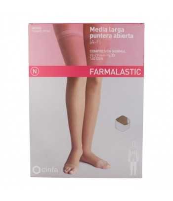 Media Farmalastic Larga Puntera Abierta Compresión Normal Color Camel Talla G