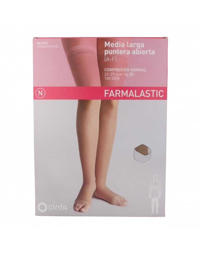 Media Farmalastic Larga Puntera Abierta Compresión Normal Color Camel Talla G