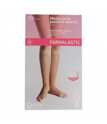 Media Farmalastic Corta Puntera Abierta Compresión Normal Color Camel Talla G