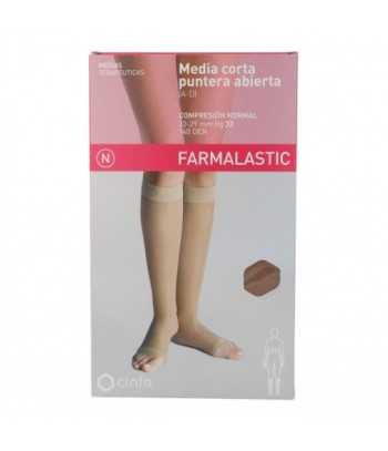 Media Farmalastic Corta Puntera Abierta Compresión Normal Color Camel Talla P