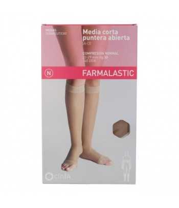 Media Farmalastic Corta Puntera Abierta Compresión Normal Color Camel Talla M