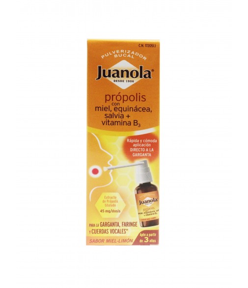 Juanola Spray Própolis con Miel Equinácea Salvia y vitamina B3 +3 Años Sabor Miel-Limón 30ml
