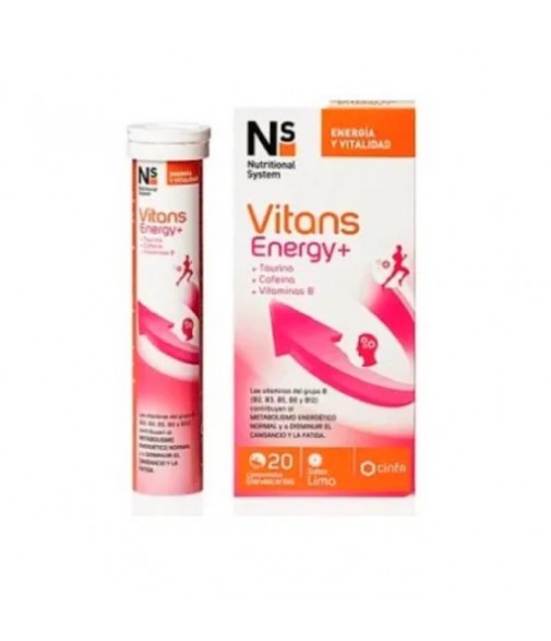 NS Vitans Energy + Taurina + Cafeína + Vitaminas B 20 Comprmidos Efervescentes Sabor Limón