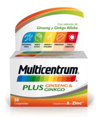 Multicentrum Plus Ginseng & Ginkgo + 13 Vitaminas + 8 Minerales 30 Comprimidos
